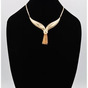 Avon Vintage Tassel Collar Necklace Gold Tone Chunky Shiny Signed 1980s BinY